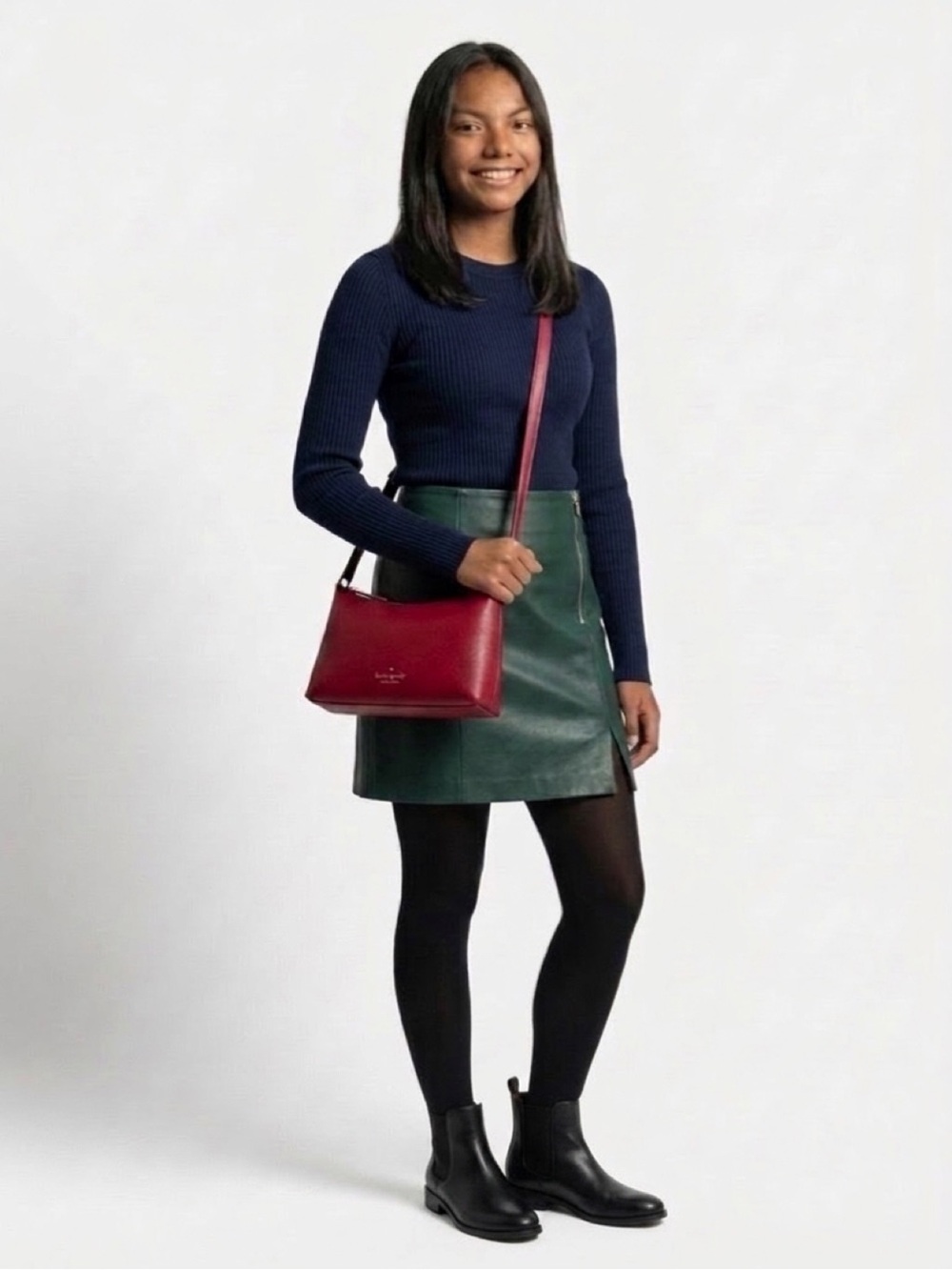 kate spade red saffiano leather crossbody with gold logo